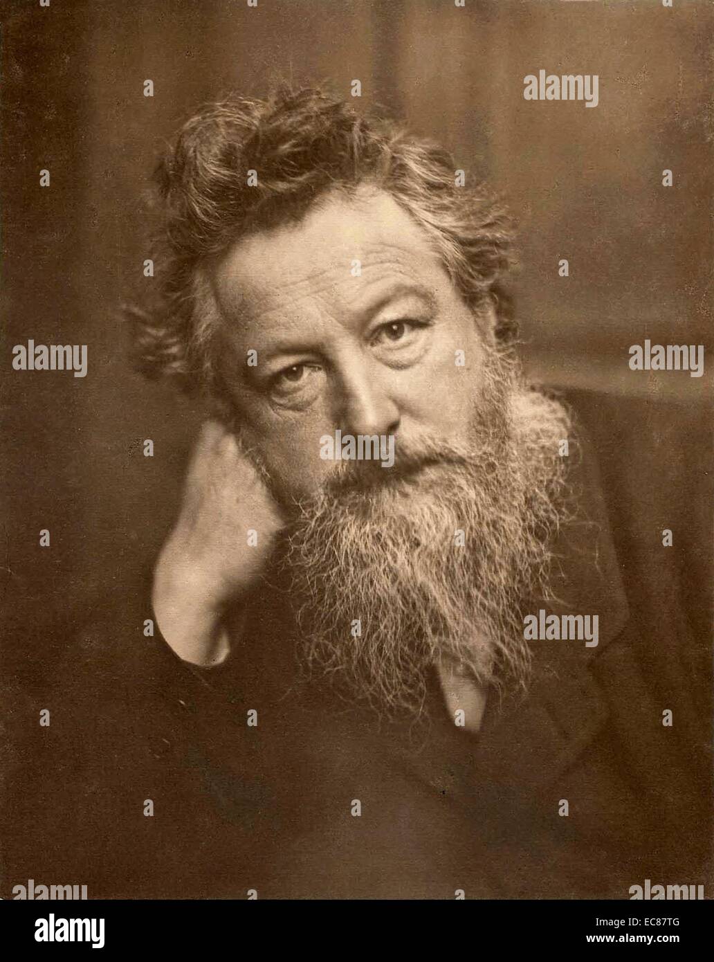 Photograph of William Morris (1834-1896)English textile designer, poet, novelist, translator, and socialist activist. Associated with the British Arts and Crafts Movement. Photographed by Frederick Hollyer. Dated 1887 Stock Photo