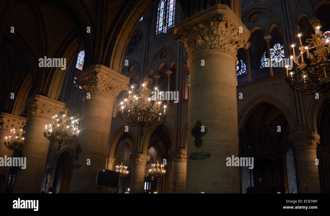 Photograph of the interior of Notre Dame Cathedral, Paris. Dated 2014 Stock Photo