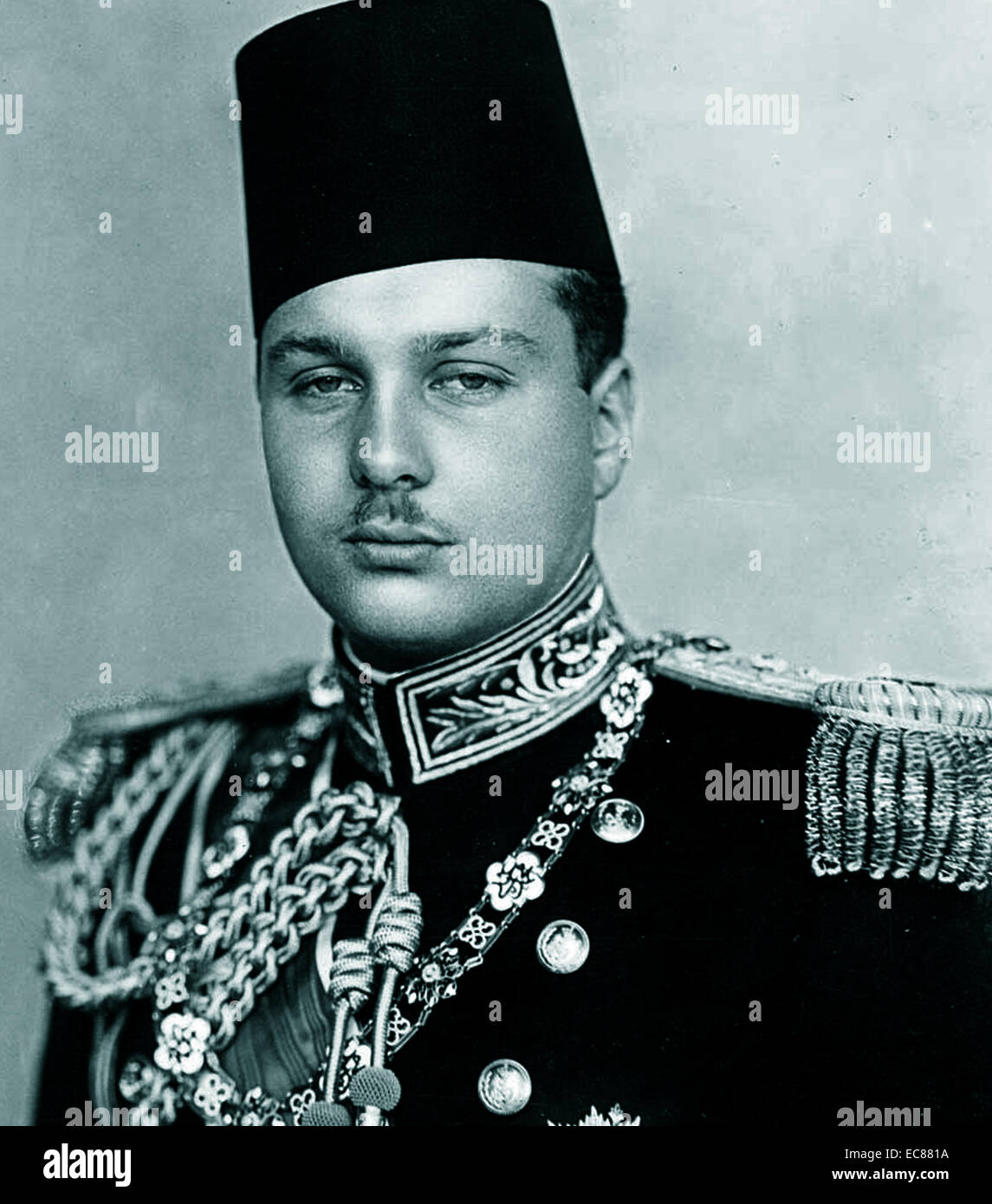 Photograph of Farouk I of Egypt (1920-1965) King of Egypt and the Sudan, succeeding his father, Fuad I of Egypt. Dated 1936 Stock Photo