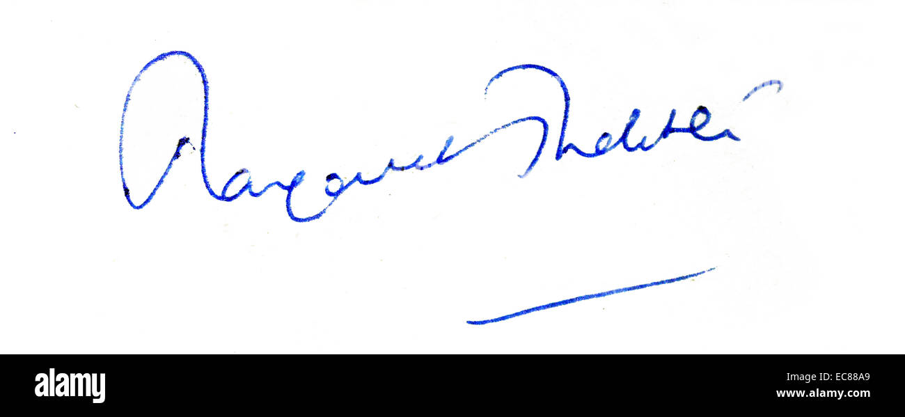Signature of Margaret Thatcher (1925-2013) Prime Minister of the United Kingdom and leader of the Conservative Party. Dated 1975 Stock Photo