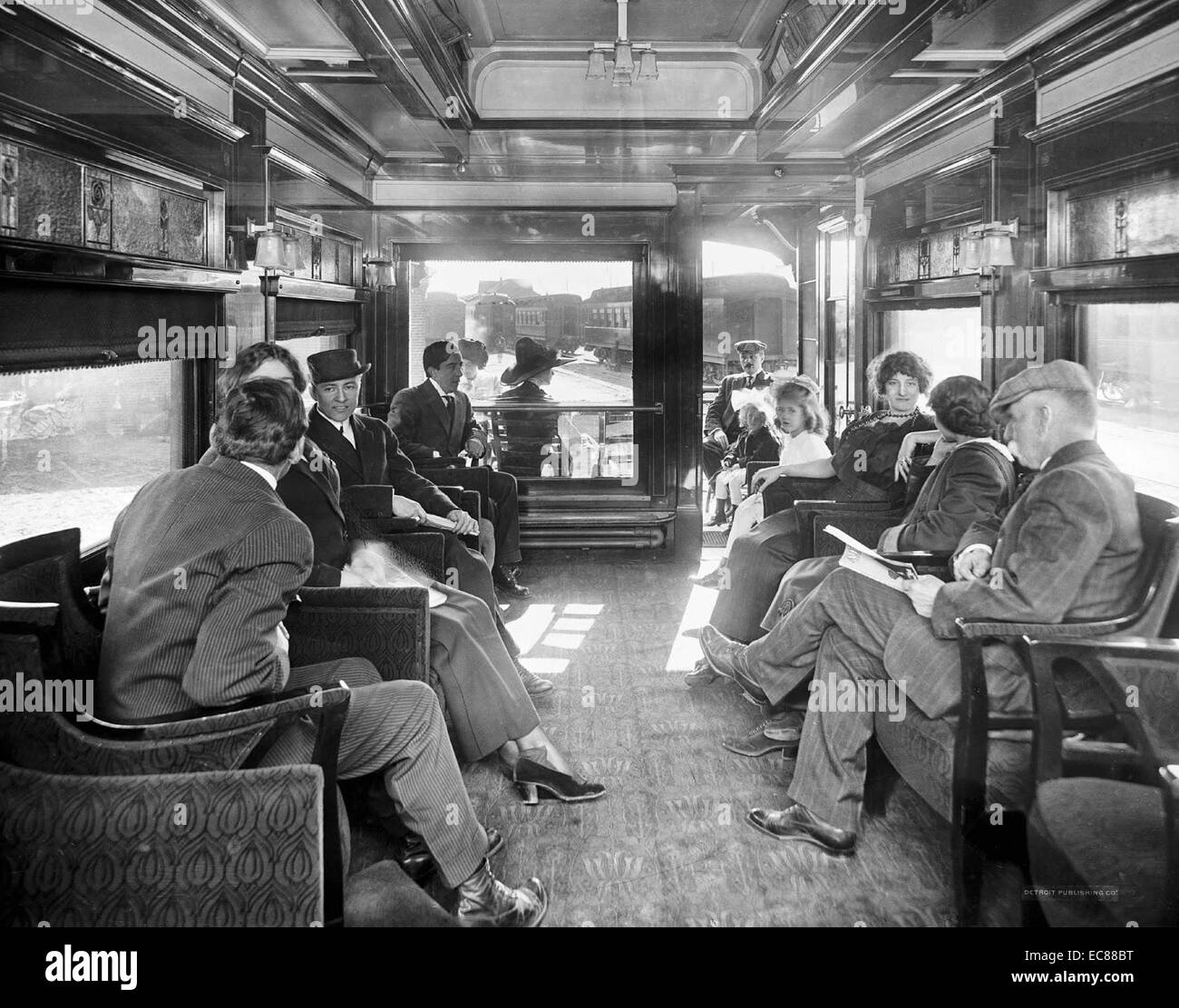 Photograph of an Observation car on an American deluxe overland train. Dated 1915 Stock Photo