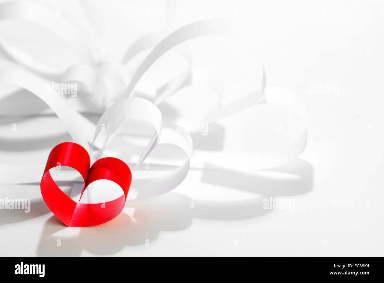 Valentines day card with paper and ribbon hearts on white Stock Photo ...
