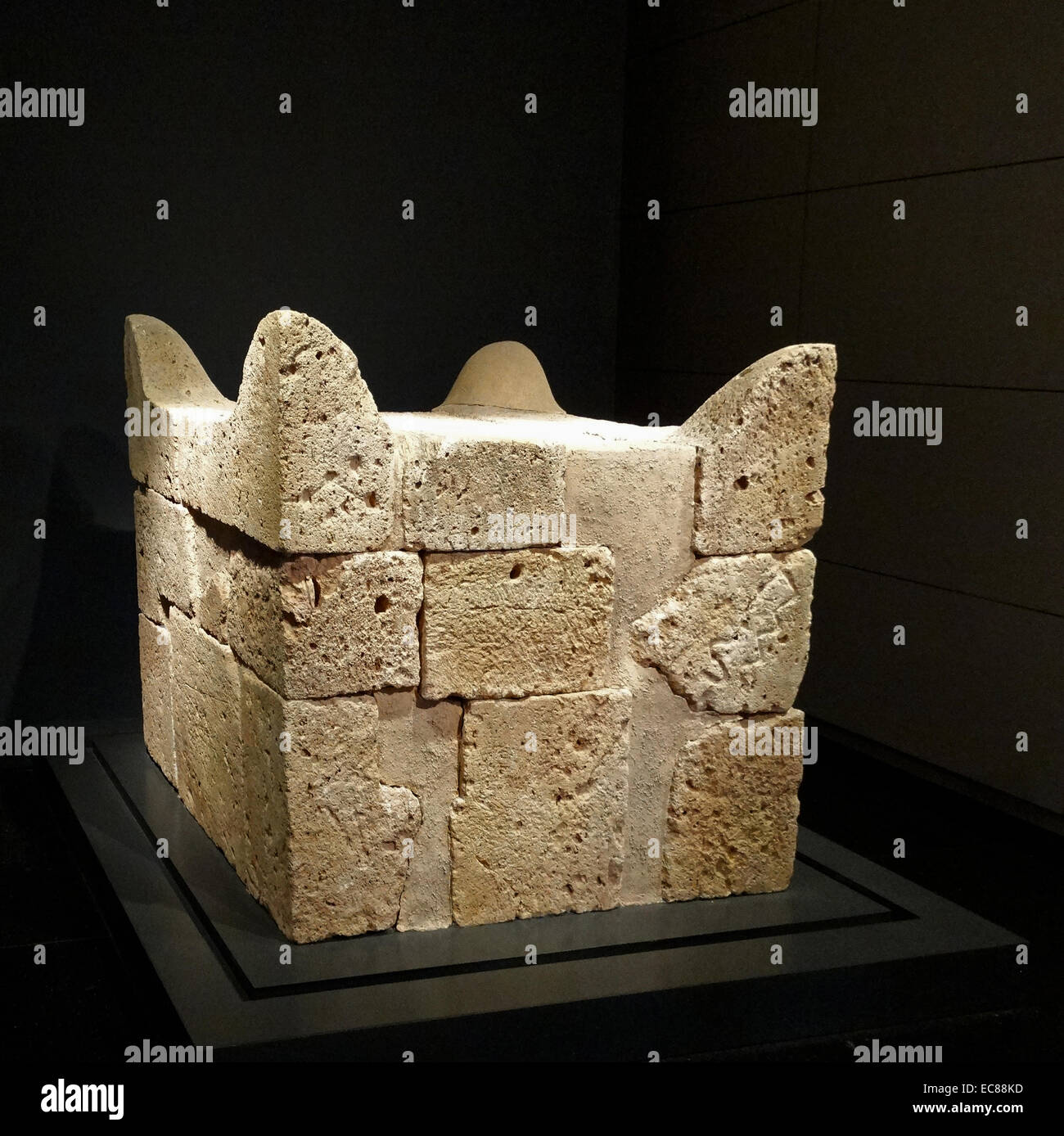 Sandstone sacrificial altar, Tel Beersheba. Dated 8th Century B.C Stock Photo