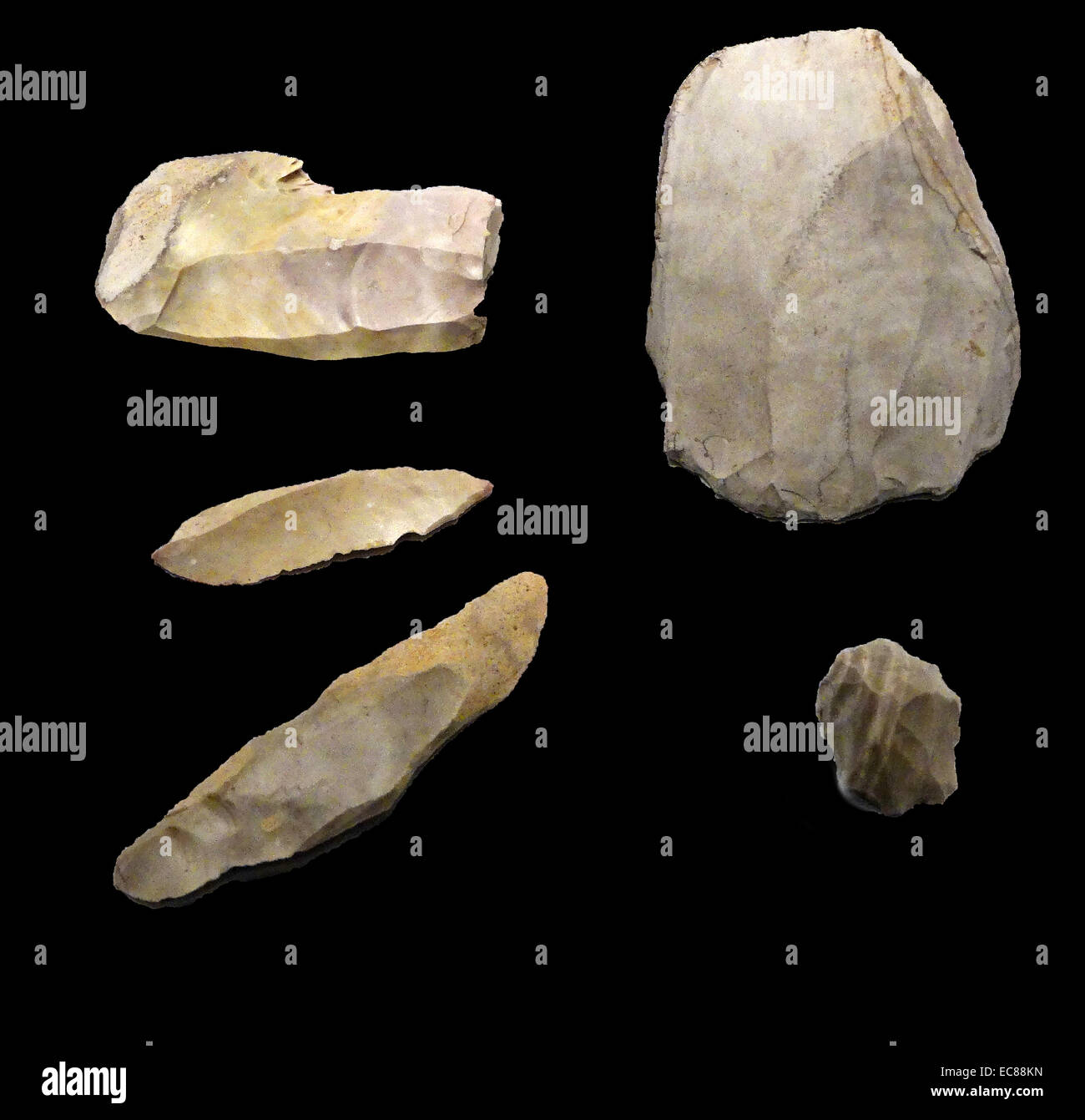 Flint hunting tools used toward the end of the Stone Age. Dated 18,000 years ago Stock Photo
