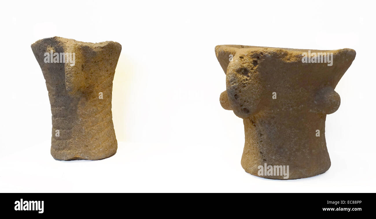 Offering stands from Golan. Over 6,500-5,500 years ago, made from basalt. Stock Photo