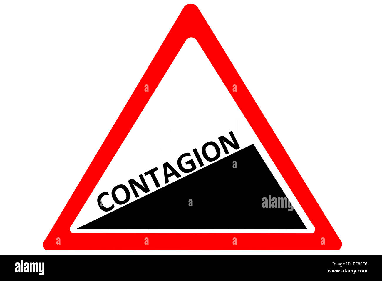 Contagion rising warning road sign isolated on pure white background Stock Photo