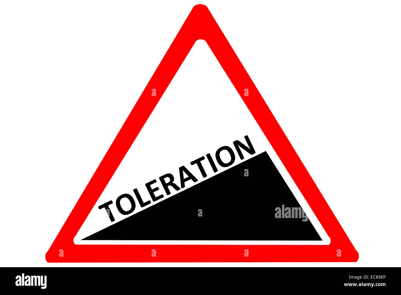 Toleration increasing warning road sign isolated on pure white background Stock Photo