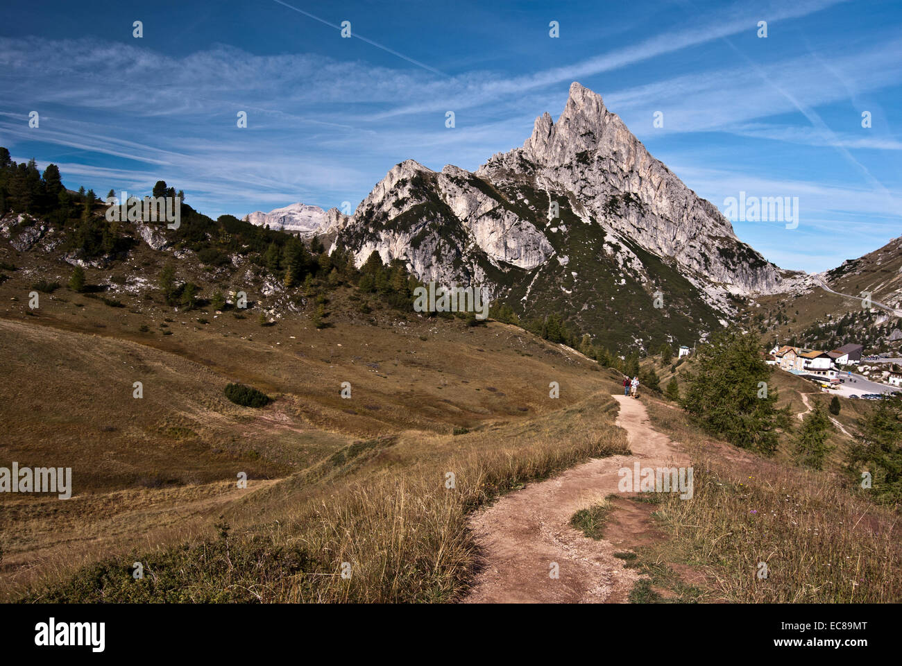peak called Sasso di Stria with Passo Falzarego on the left side Stock