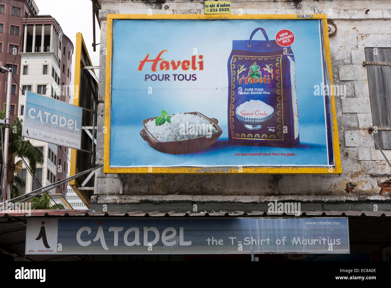 Mauritius, Port Louis, hoarding advertising Haveli basmati rice using
