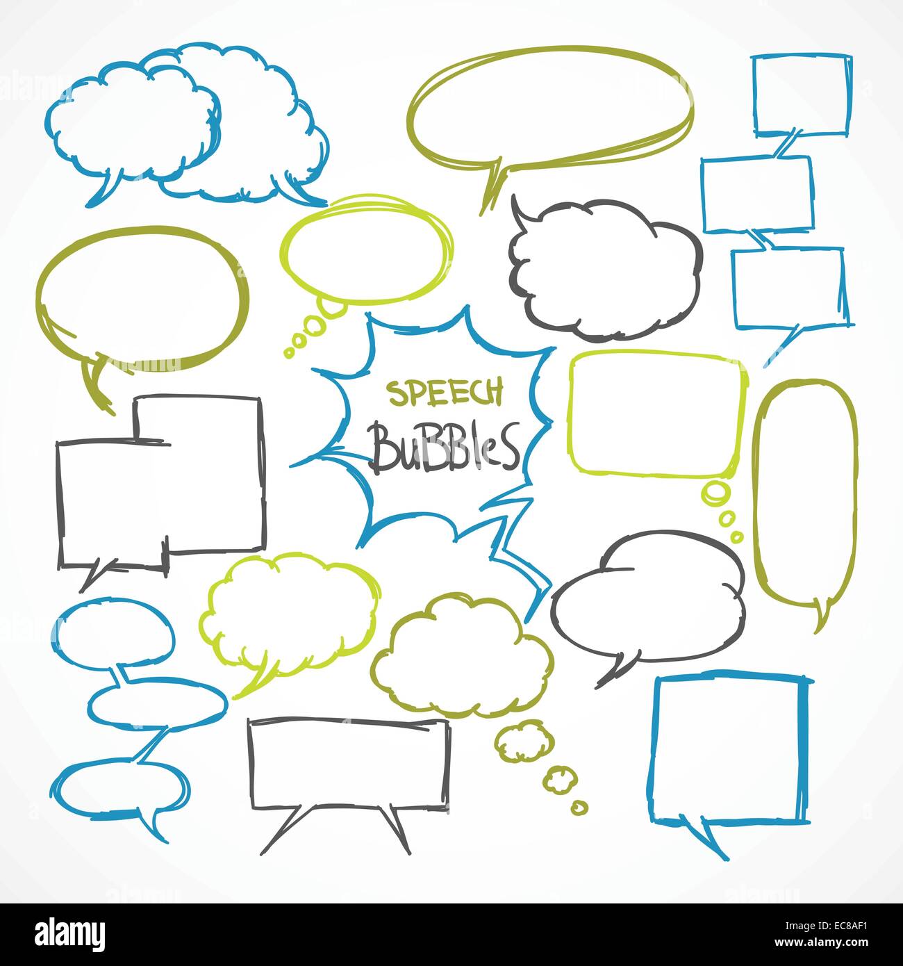 Doodle comic speech bubbles design elements set isolated vector ...