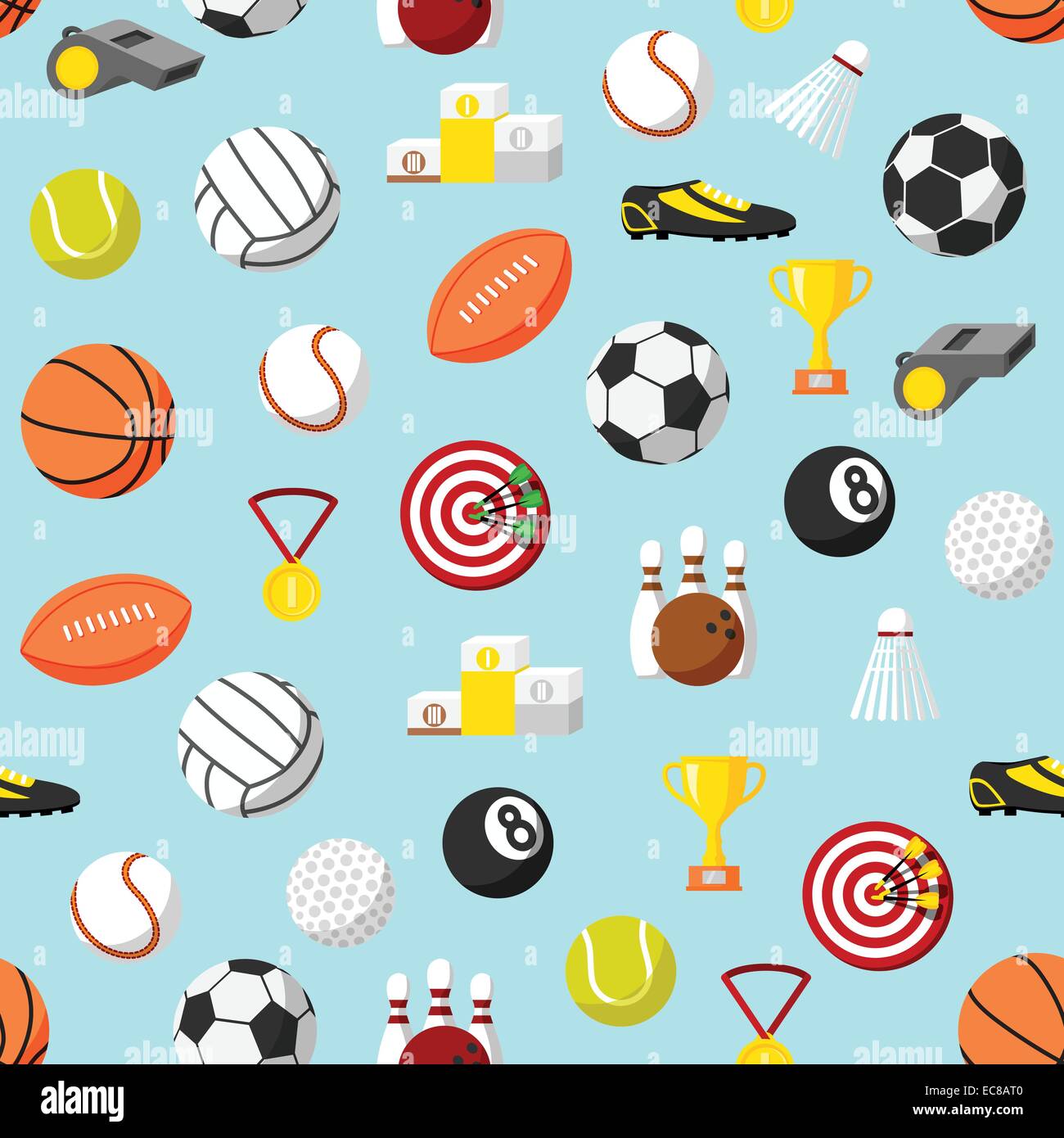 Seamless sports ball and equipment pattern background vector ...