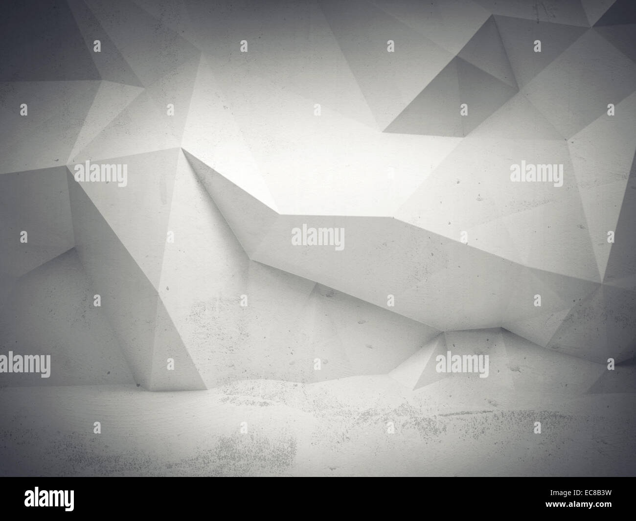 Abstract white concrete 3d interior with polygonal pattern on the wall ...