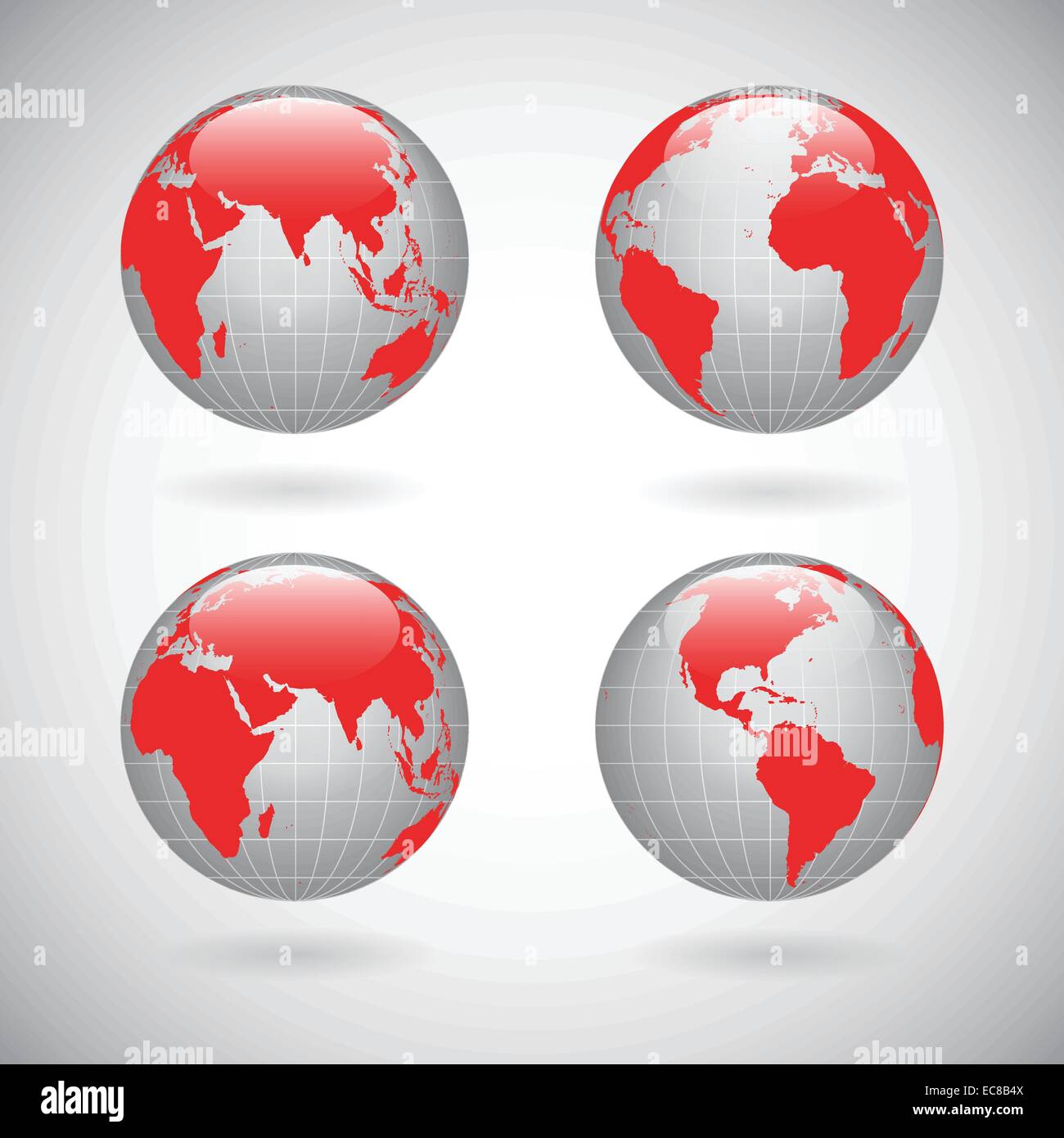 Earth globe icons set with world map continents and oceans isolated ...