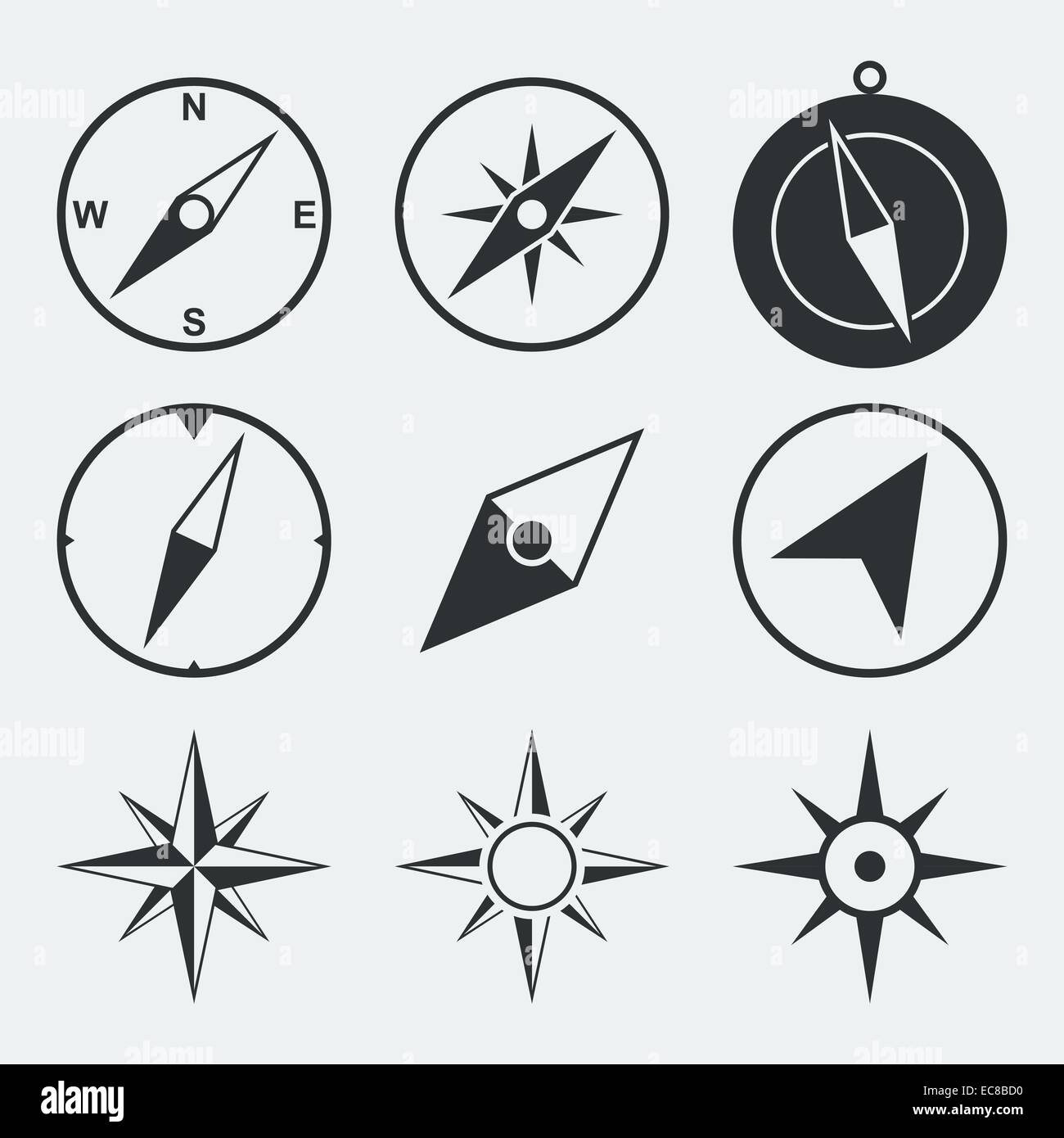 Navigation compass flat icons set isolated vector illustration Stock ...