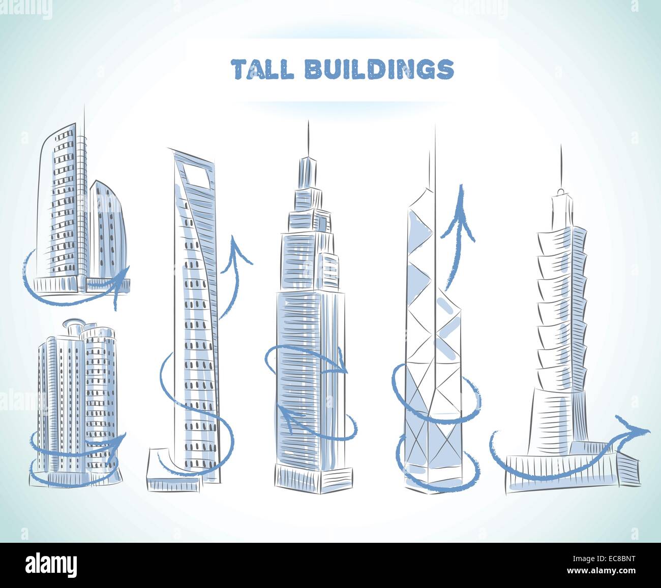Buildings icons set of modern skyscrapers isolated sketch vector ...