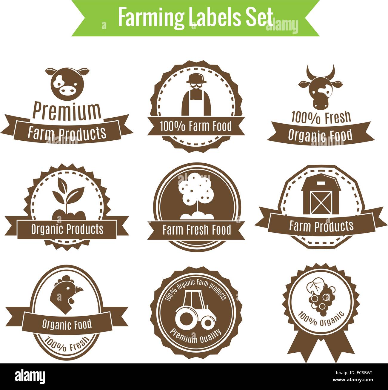 Farming harvesting and agriculture badges or labels set on white ...