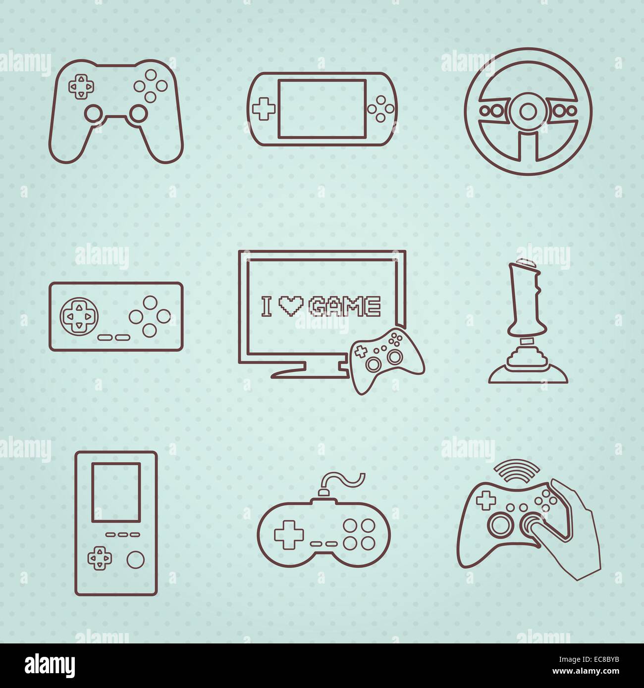 Video computer console games controller icons set of joystick keypad ...
