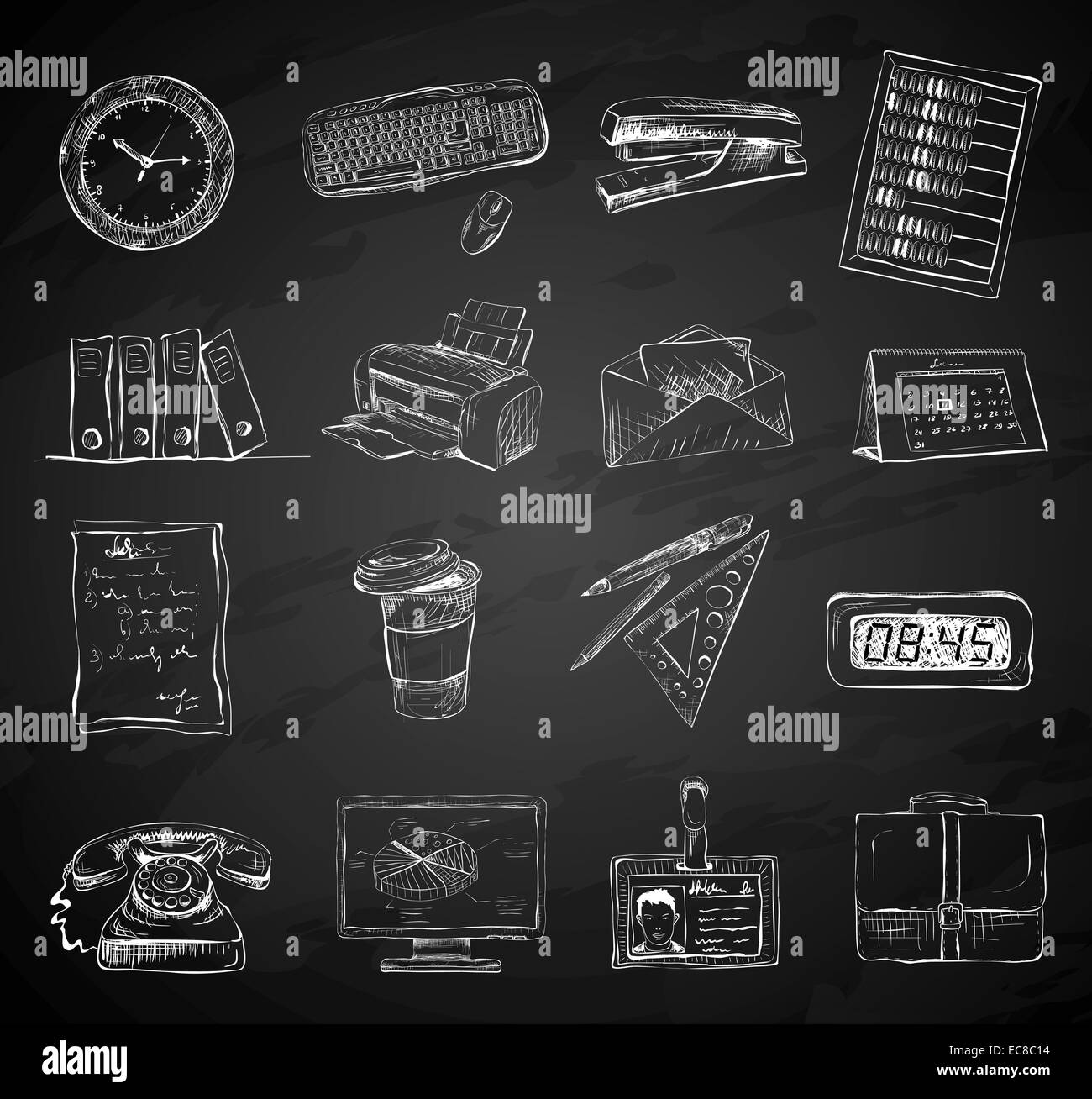 Office supplies icons set Black and White Stock Photos & Images - Alamy
