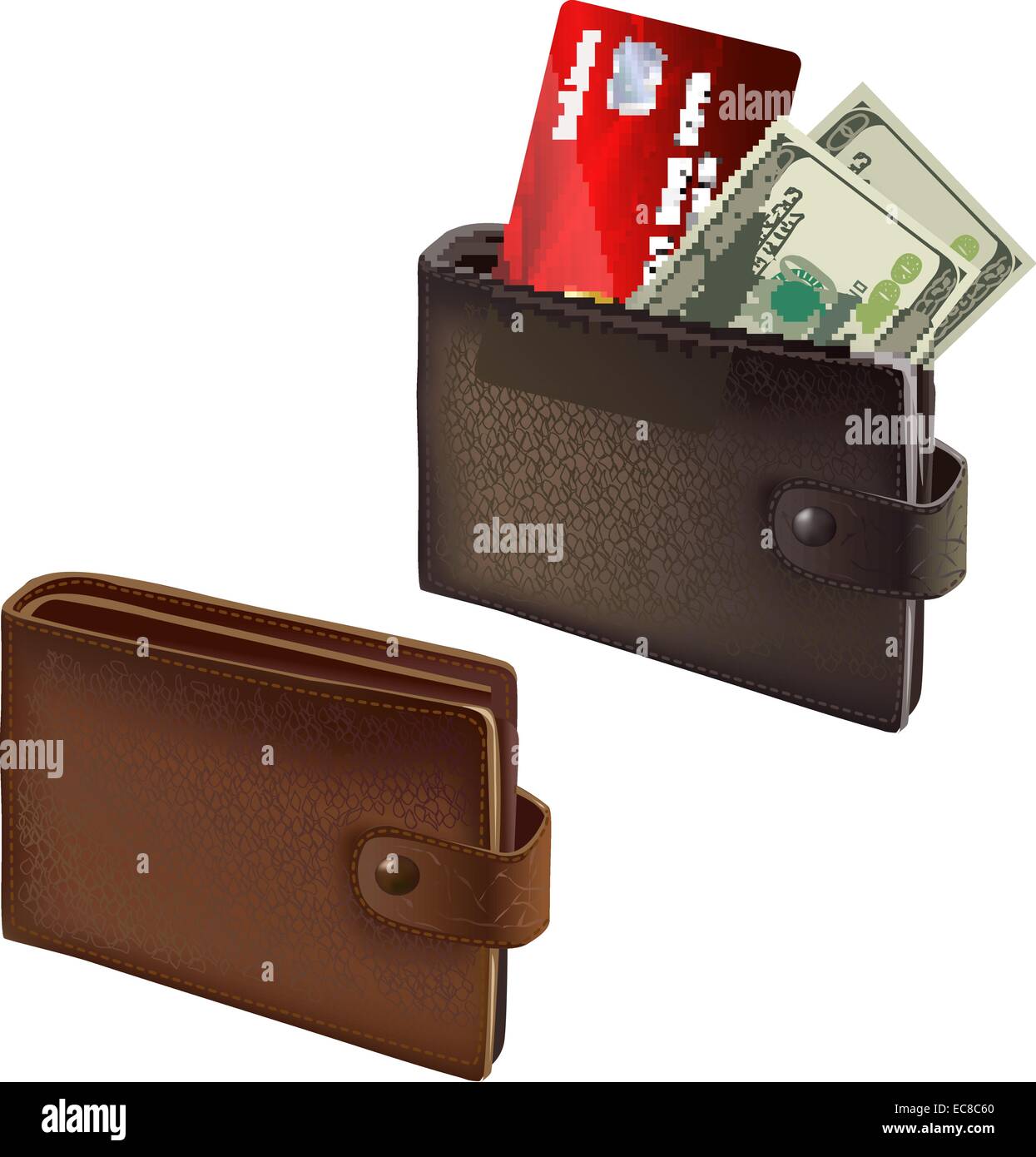Black and brown leather wallets with credit card and bank notes ...