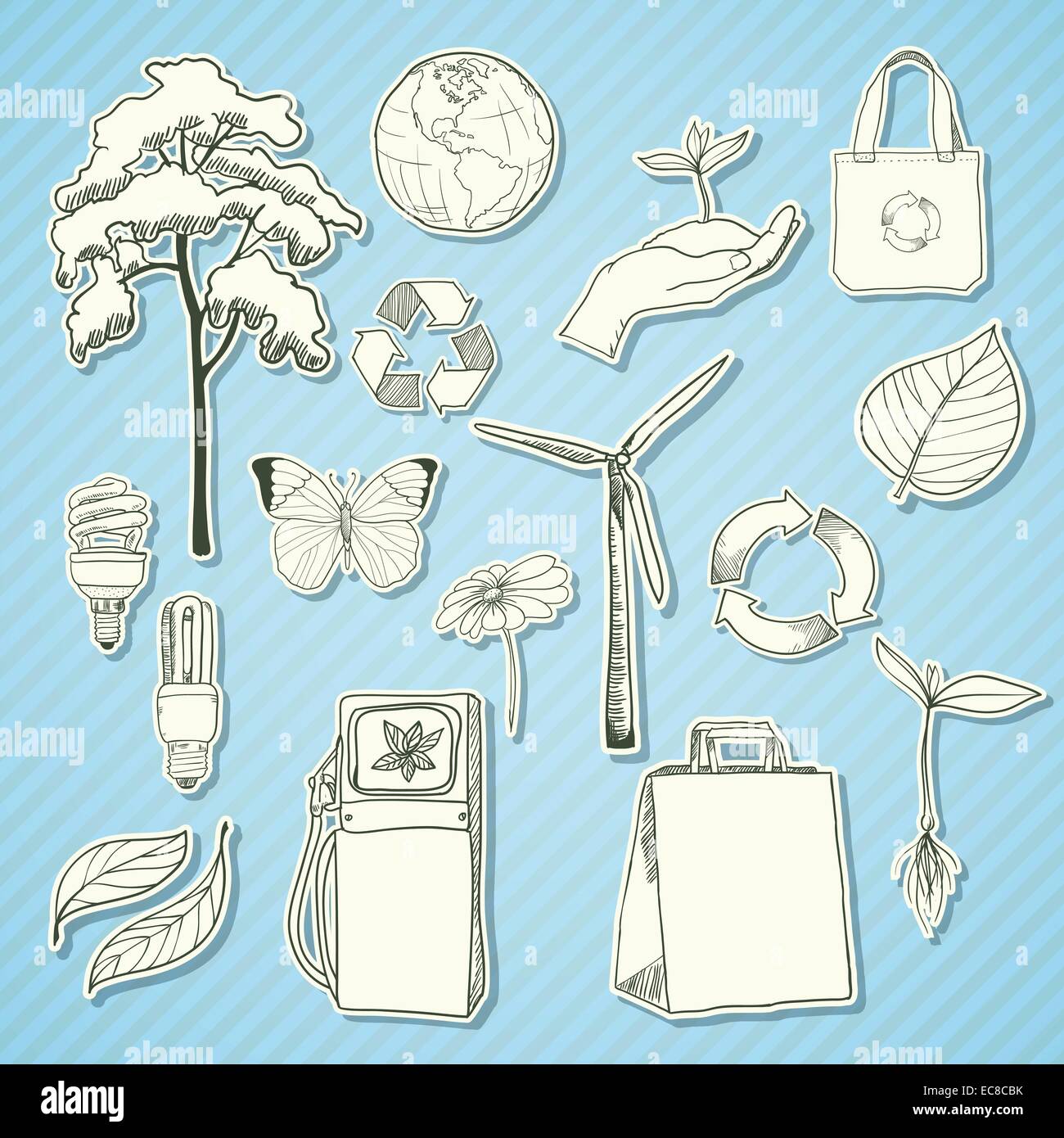 Environment Layout Sticker Ecology and environment stickers set of tree leaf and hand with sprout ...