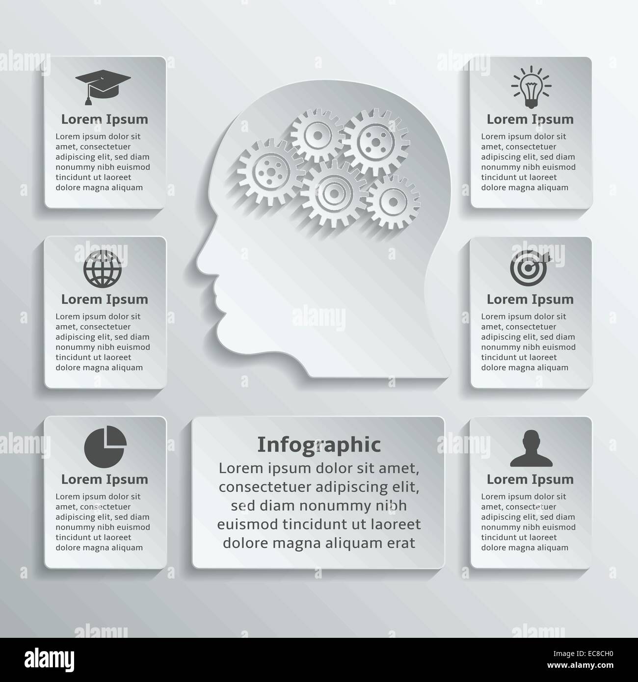 Paper human head with gears cogwheels and infographic elements vector ...