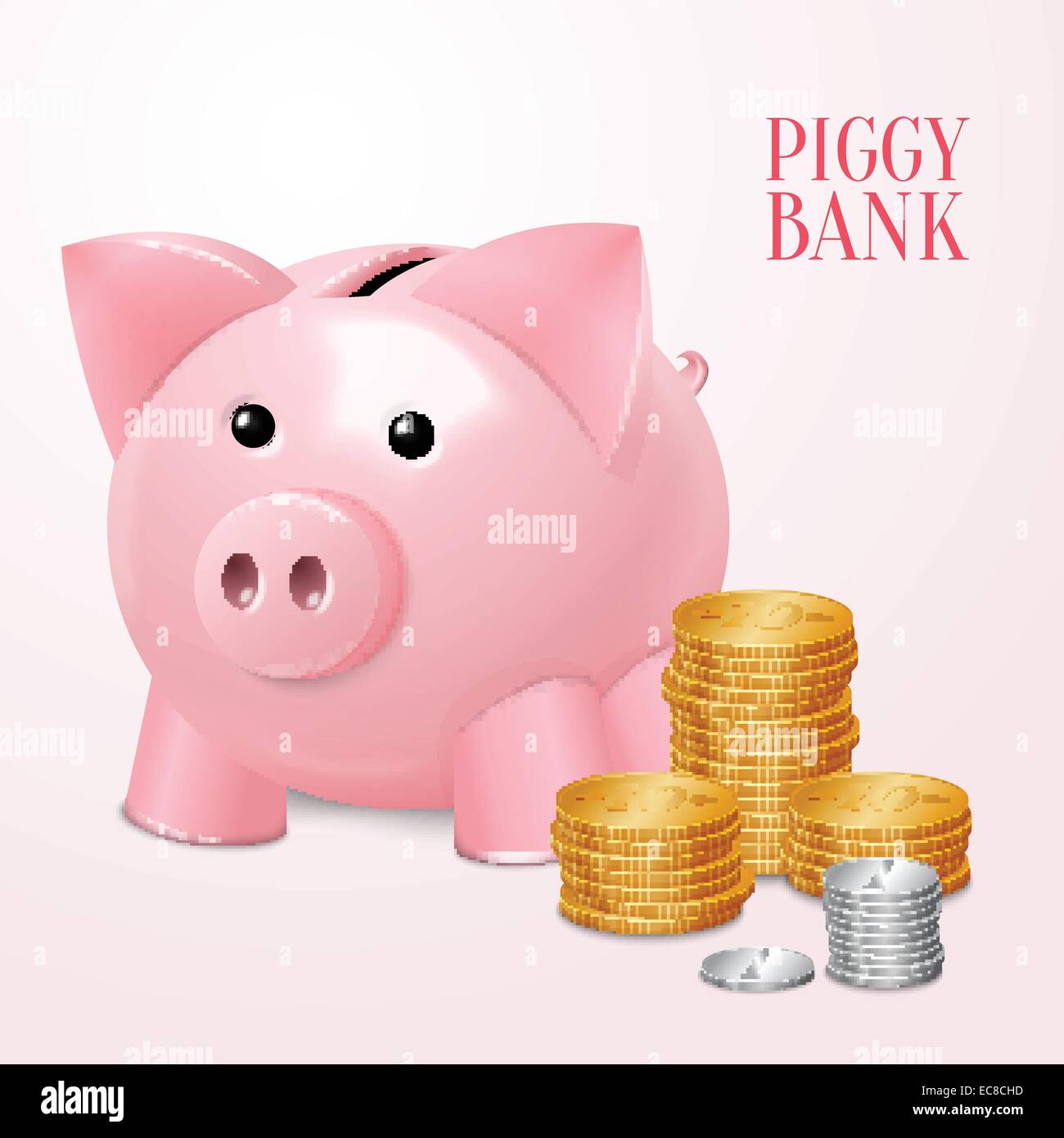 Funny pink piggy bank money box with coins and money tower print vector  illustration Stock Vector Image & Art - Alamy
