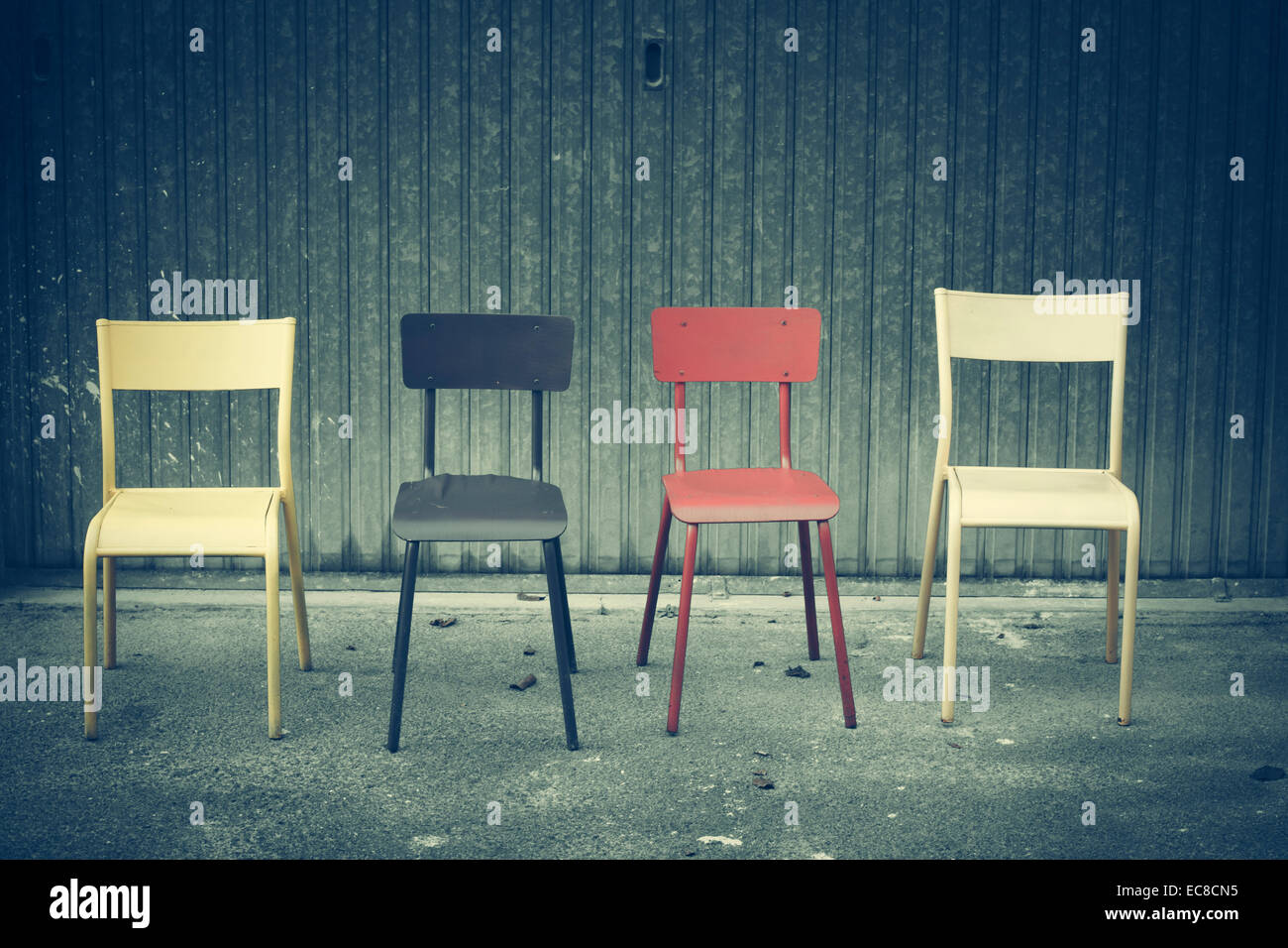 chairs street road Stock Photo