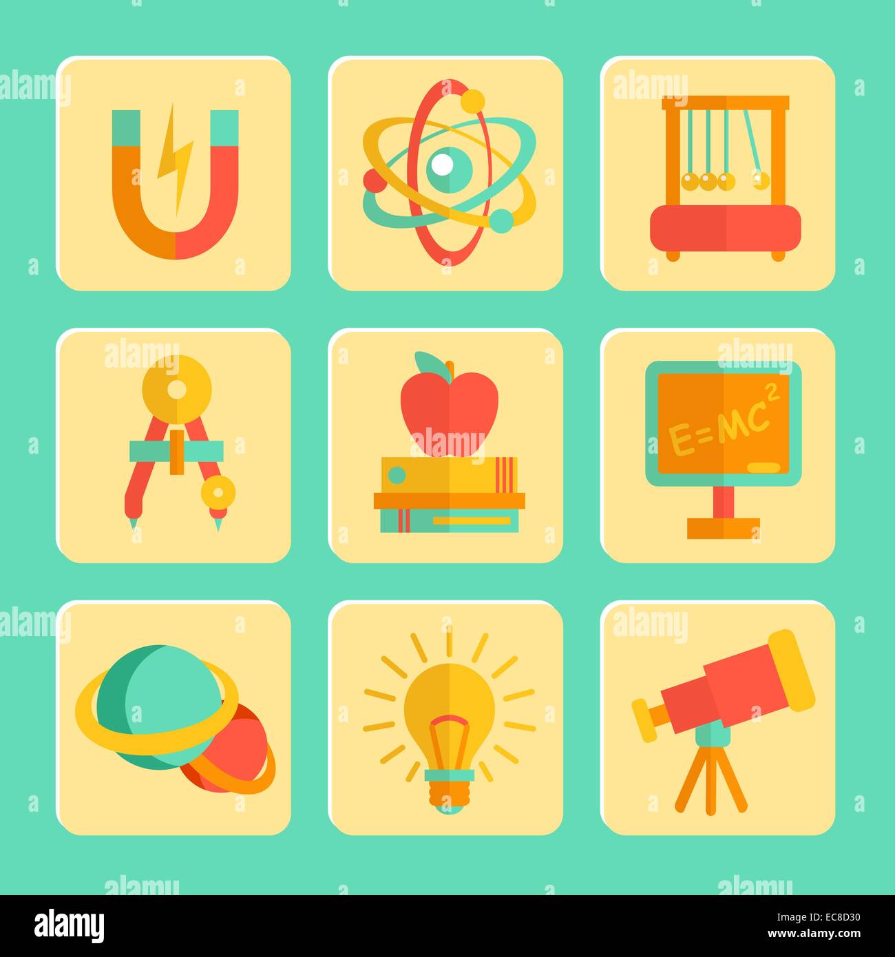 Physics equipment teaching and studying decorative icons set of ...