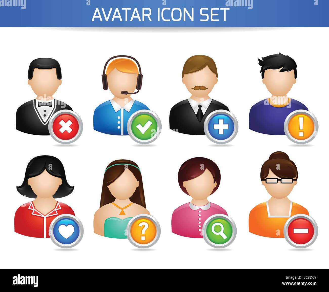Avatar social networks icons set of forums users profile with options ...
