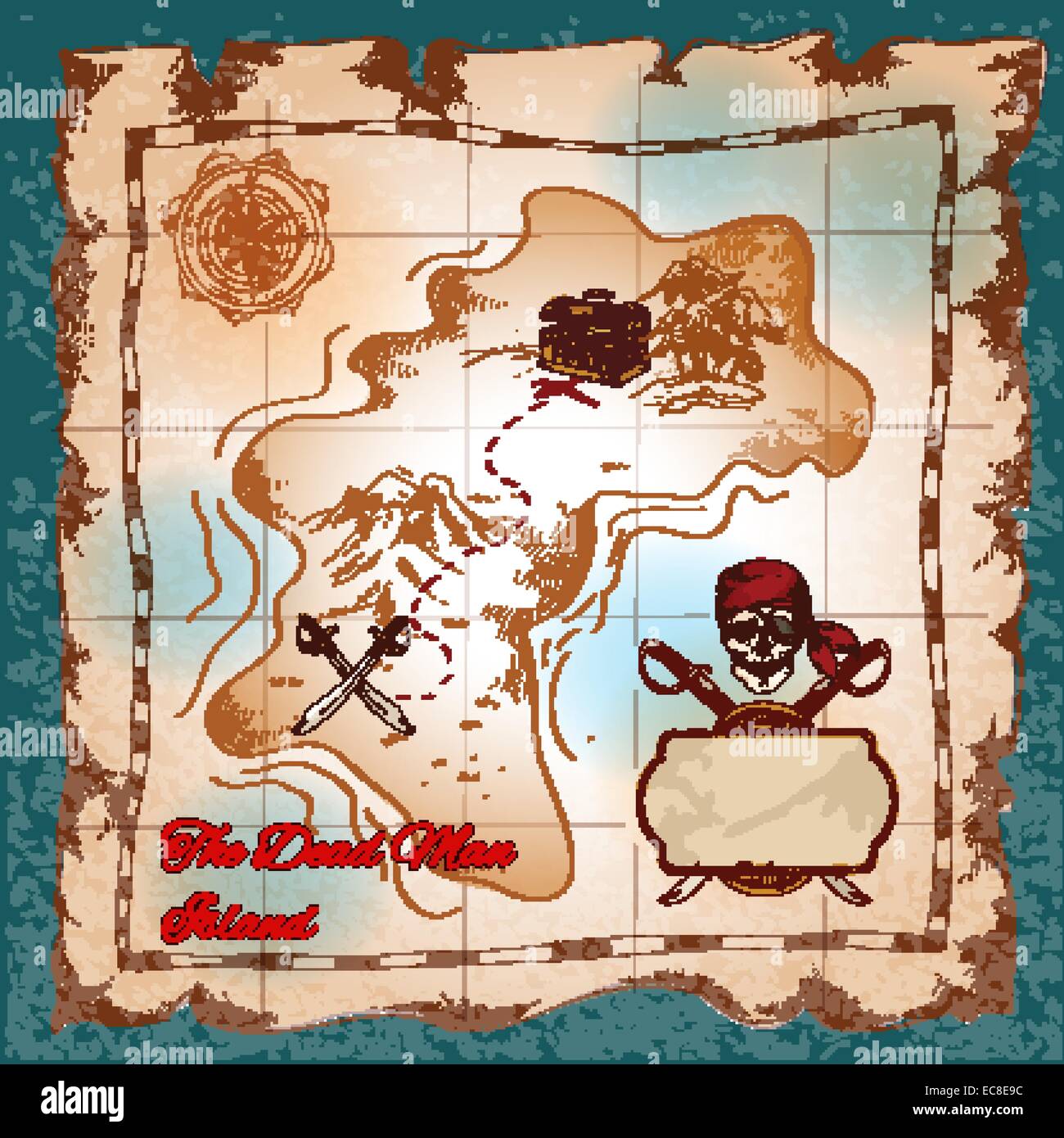 Torn paper vintage pirate treasure map on dead man island vector ...