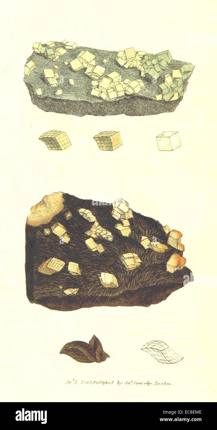 British Mineralogy Vol.1 (1804) p100 T19 CALX carbonata, var. margaritacea Stock Photo