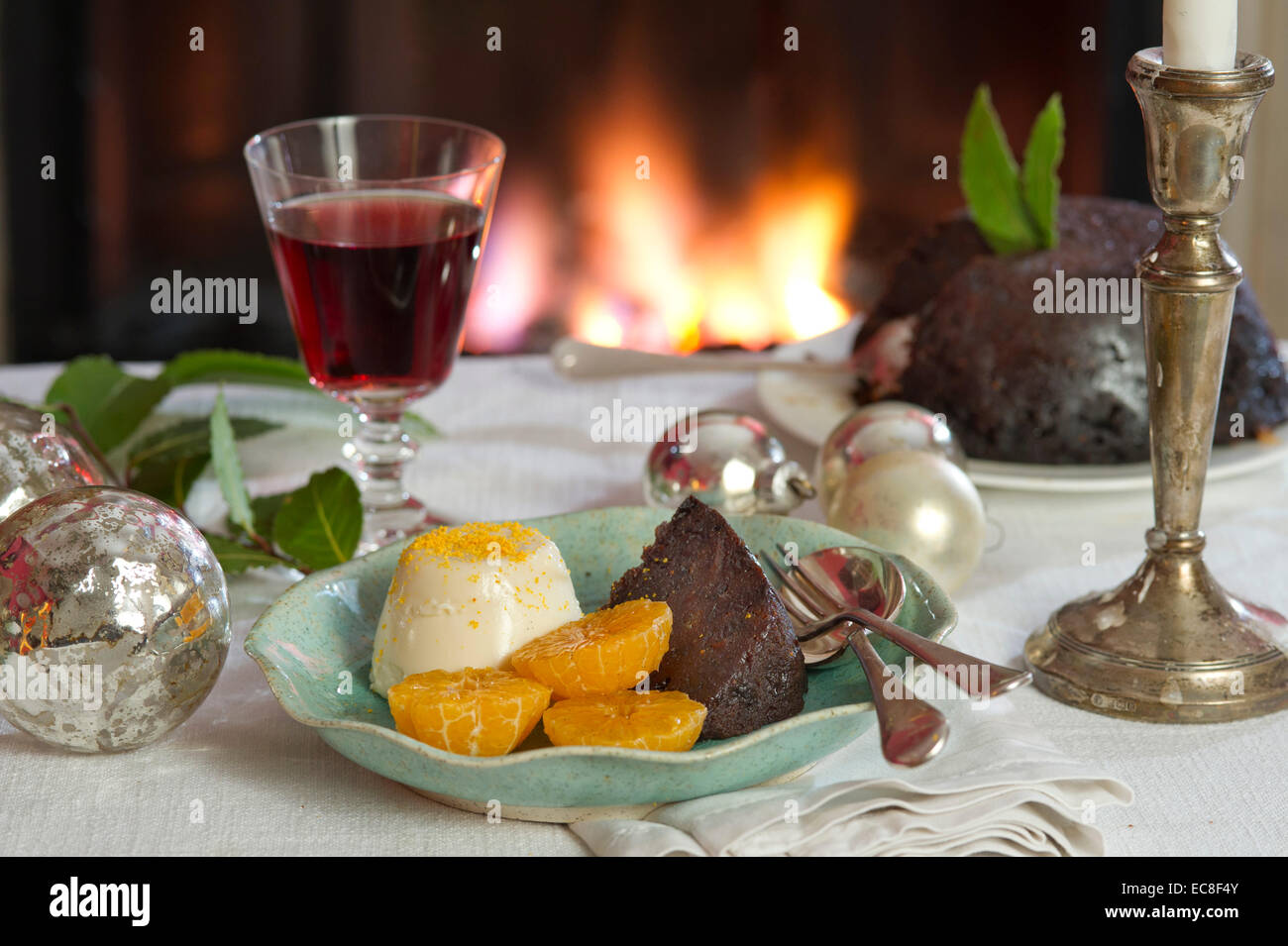 Christmas foods including a whole roast turkey Stock Photo