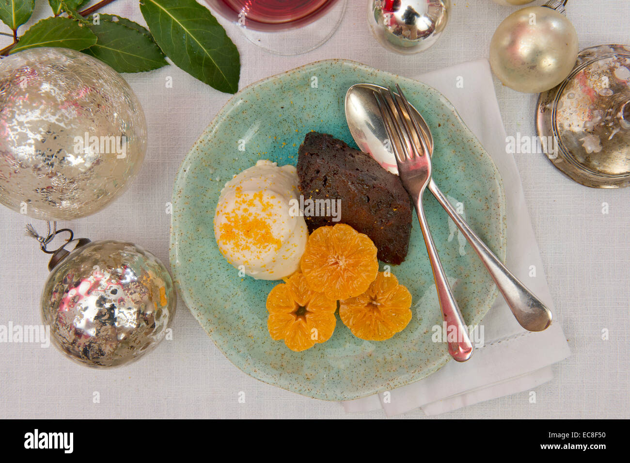Christmas foods including a whole roast turkey Stock Photo