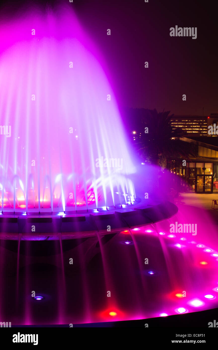 Water fountain in the Grand Park at night, Los Angeles, California, USA Stock Photo