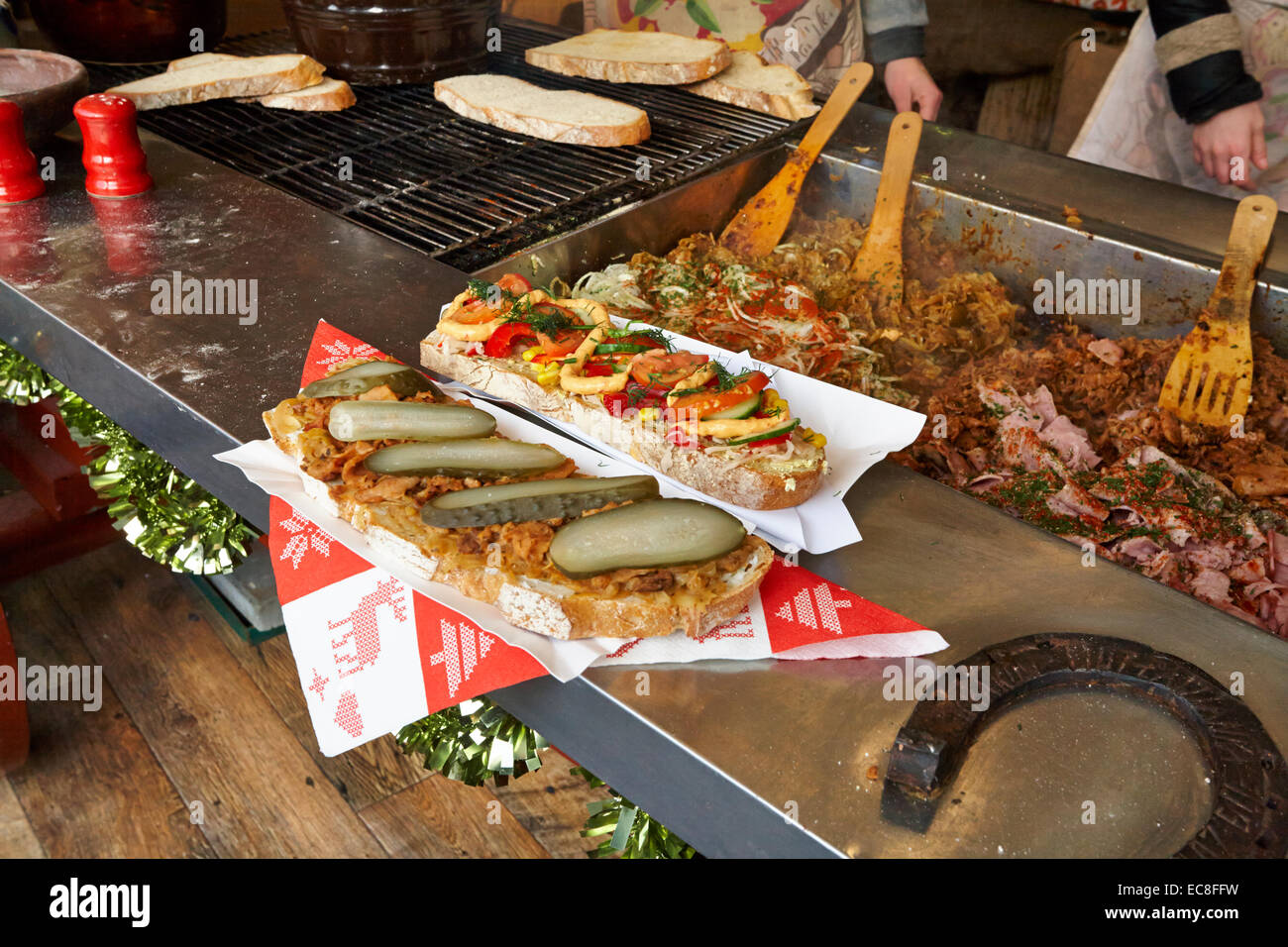 Poland Krakow Christmas Market Food Stall Stock Photo