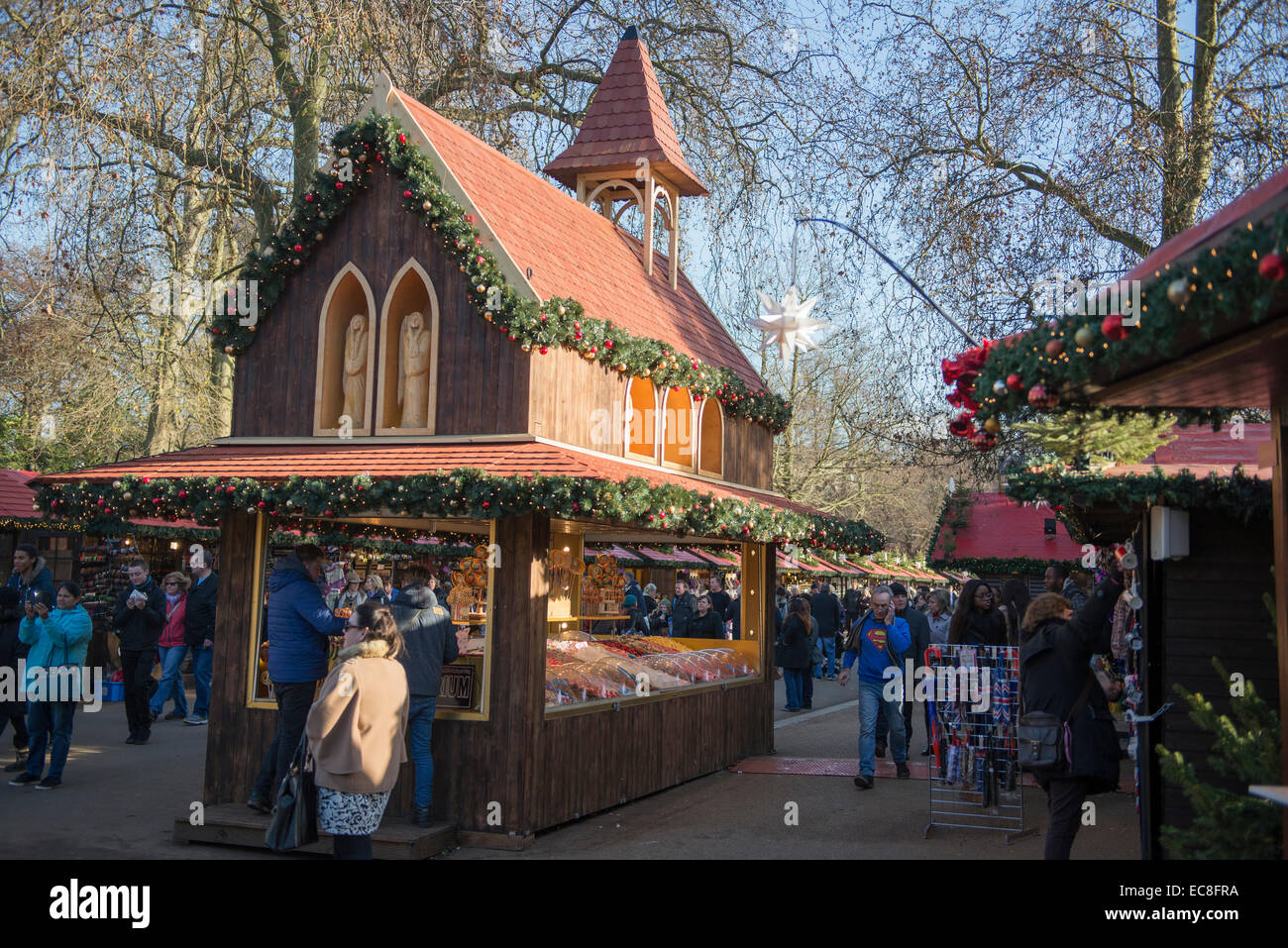 Winter wonderland, Christmas Markets and Bavarian Village in Hyde Park, London, England. December 2014 Stock Photo