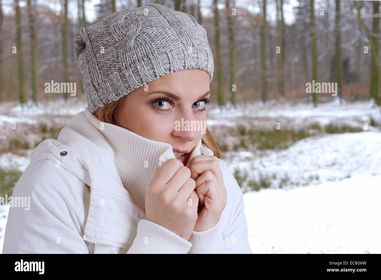 freezing woman Stock Photo