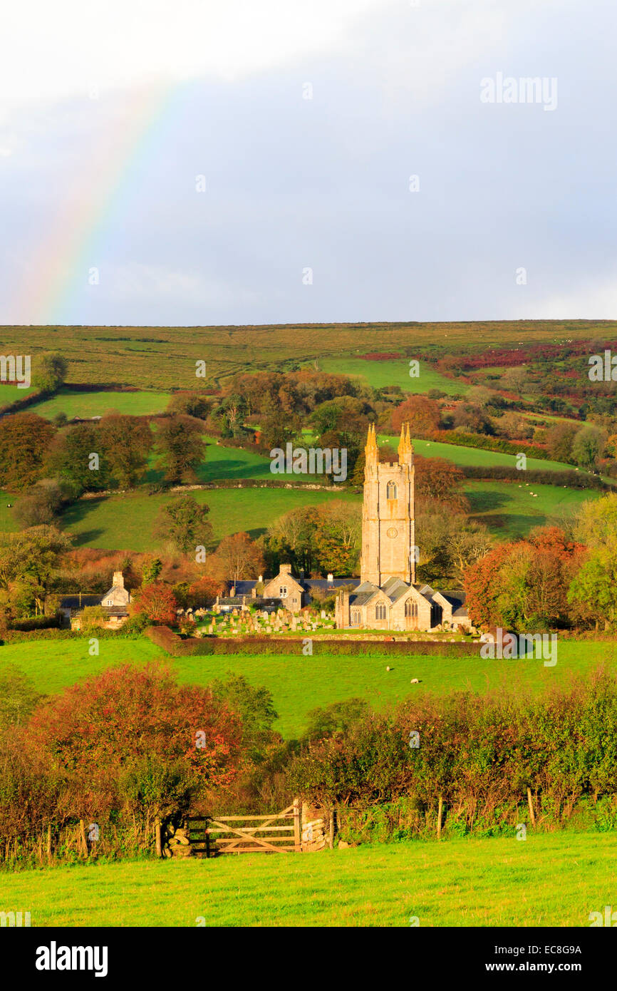 Autumn colours, Widecombe in the Moor, Dartmoor, Devon, England Stock Photo