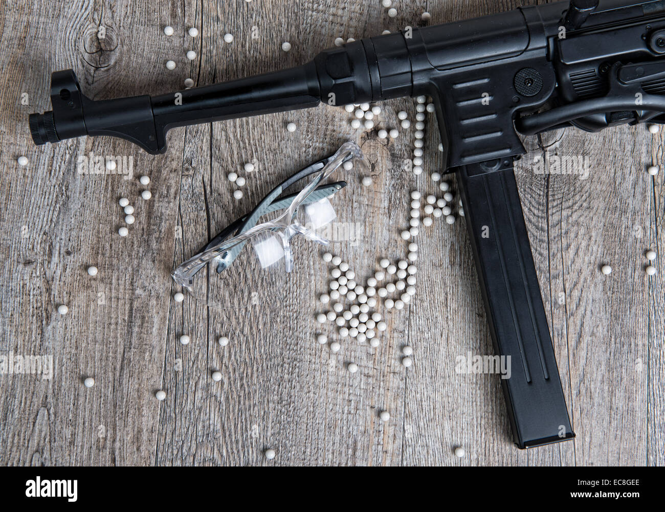 airsoft gun with glasses and lot of bullets Stock Photo Alamy