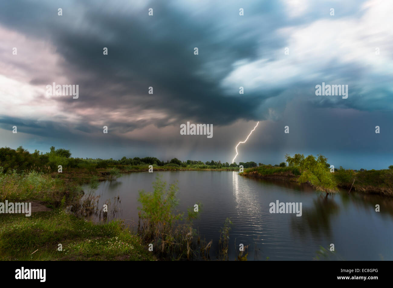 the lightening bolt, Dramatic sky with stormy clouds Stock Photo - Alamy