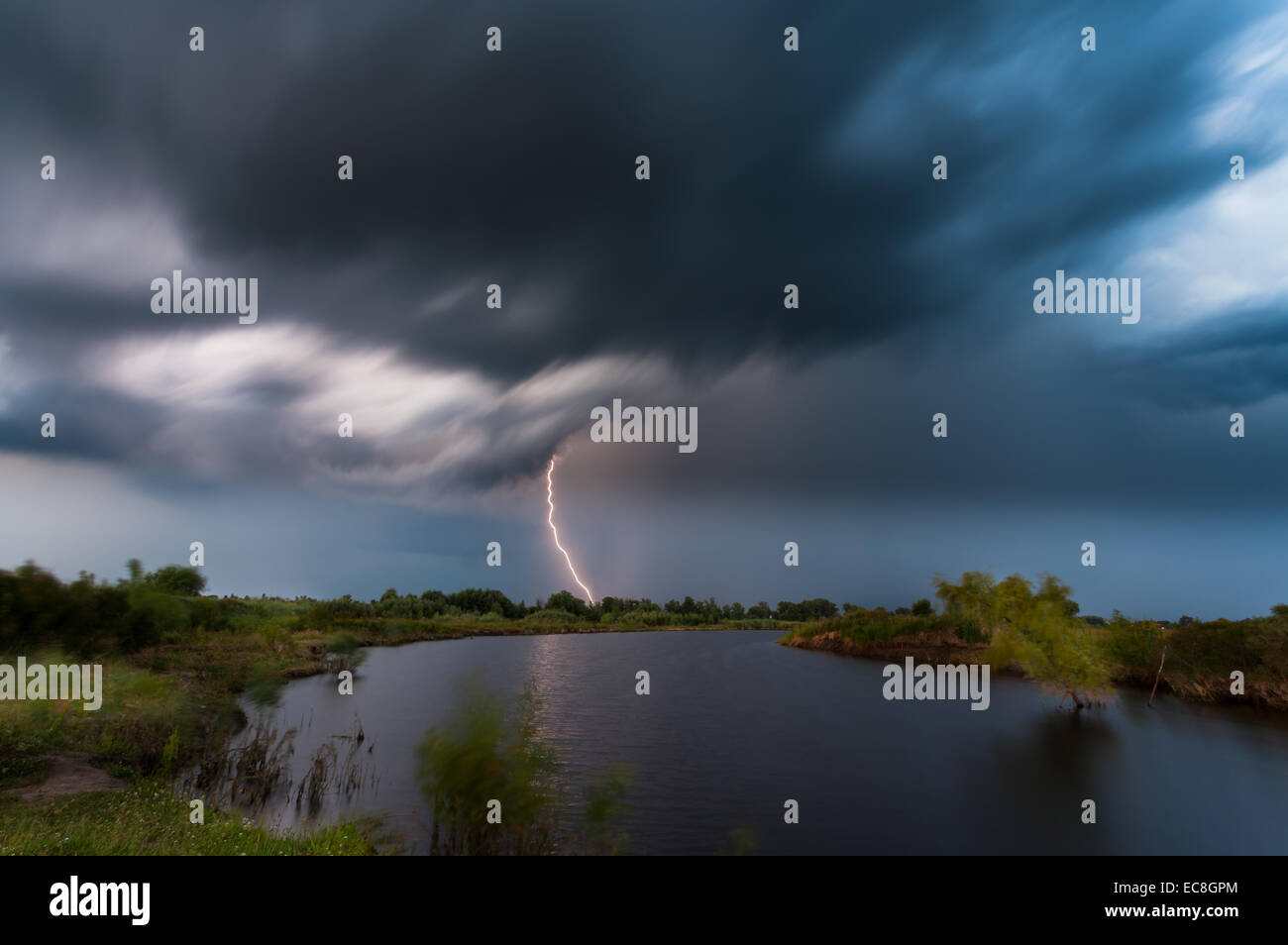 the lightening bolt, Dramatic sky with stormy clouds Stock Photo - Alamy