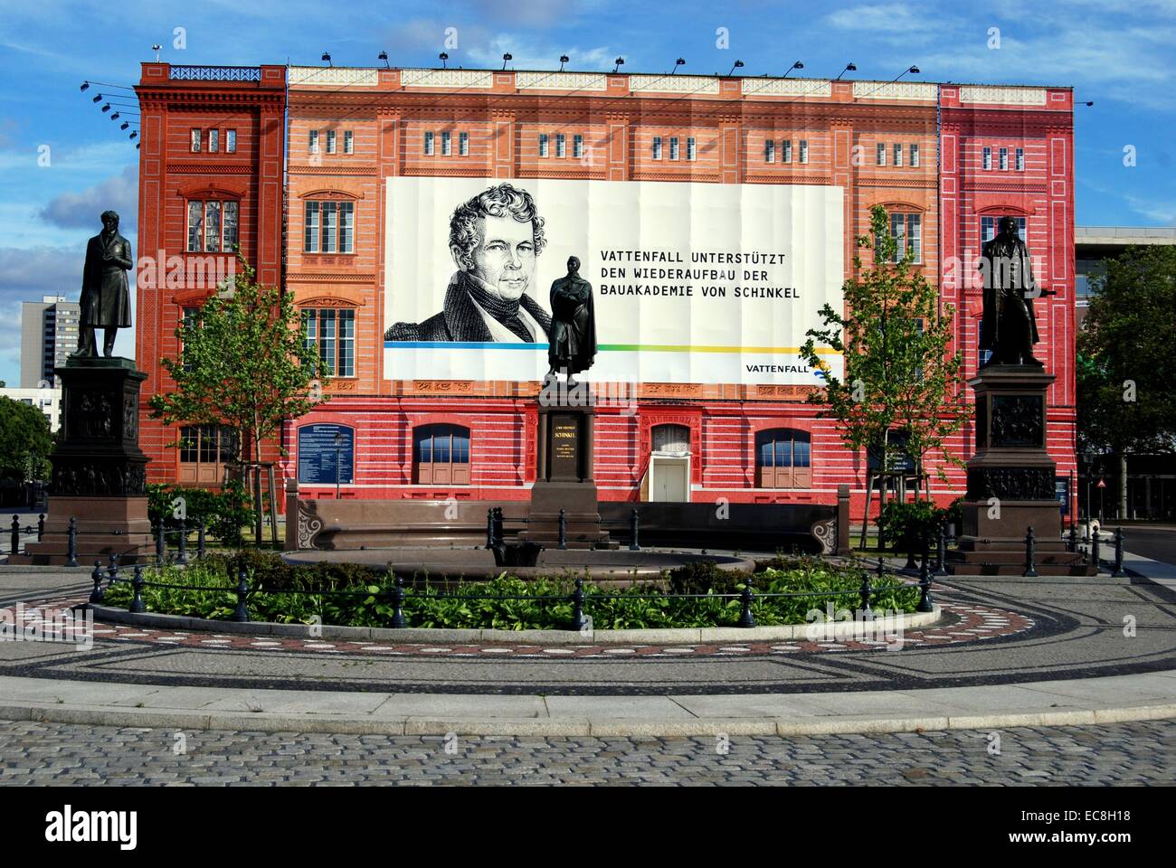 BERLIN, GERMANY: The Von Schinkel Academy with ornate curtain hiding reconstruction work Stock Photo