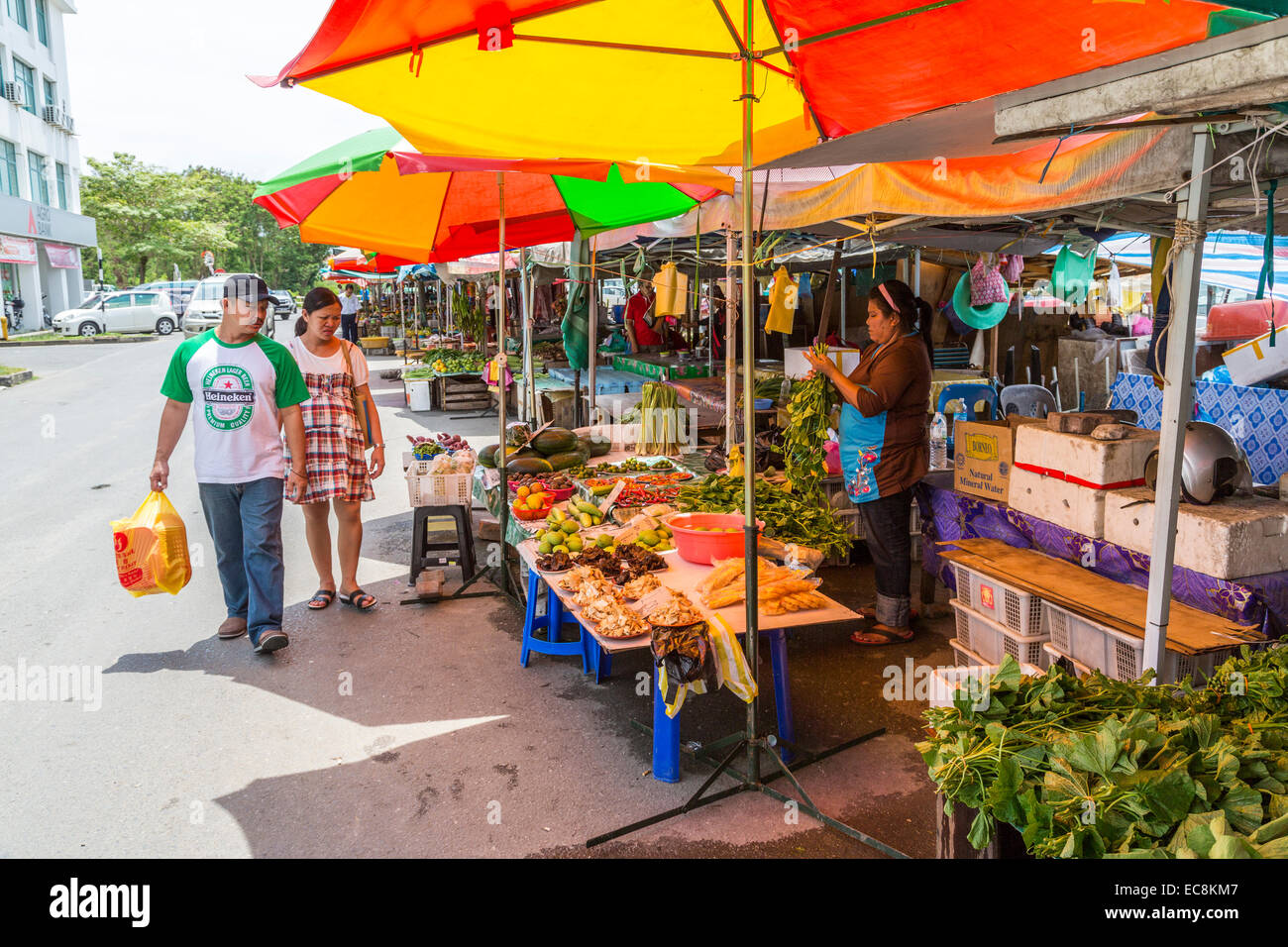 Open air market, Miri, Malaysia Stock Photo