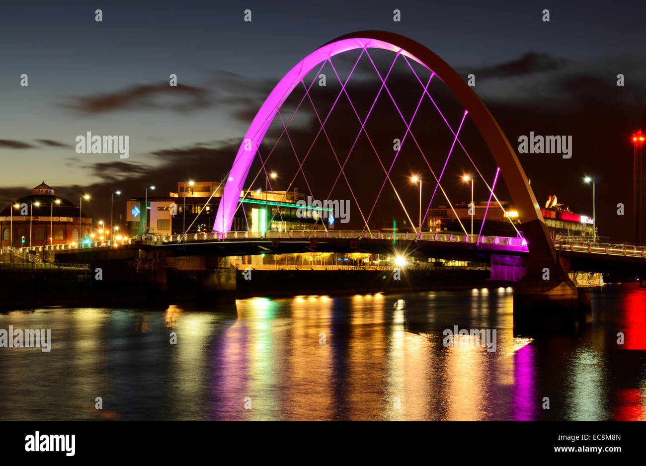 The Clyde Arc Bridge in Glasgow, Scotland at night Stock Photo Alamy