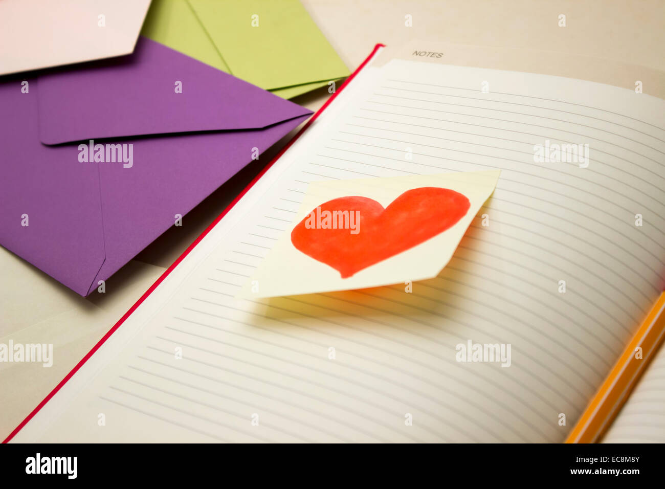 Love note and letters. Hand-drawn Heart and sticky notes Stock Photo