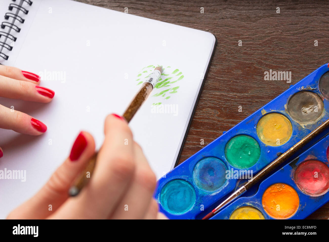 Artist painting with watercolors Stock Photo - Alamy