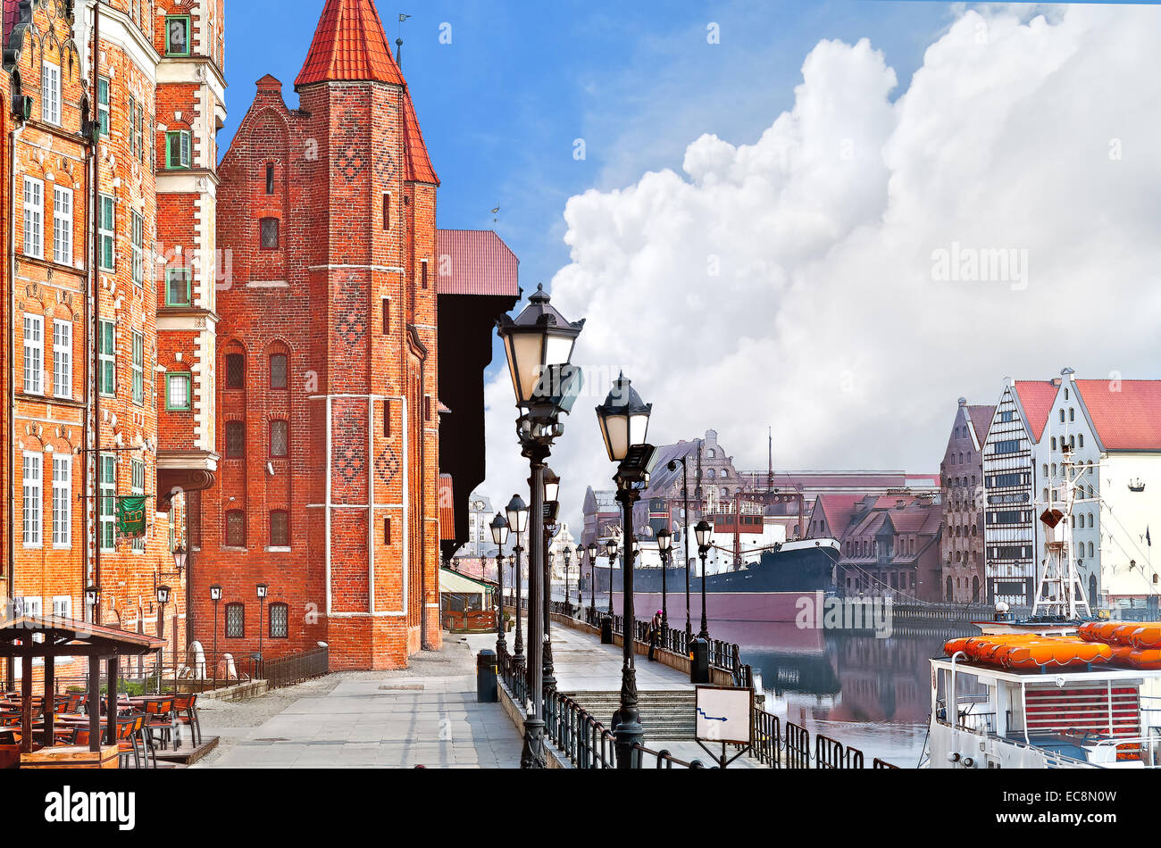 Gdansk. View of the street of the old trading port. Stock Photo