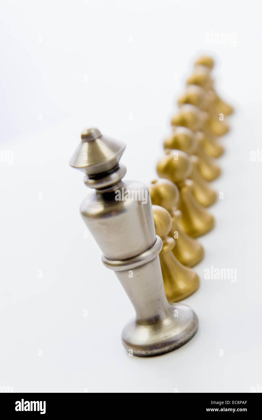 Classic chess game - King with a line of pawns Stock Photo