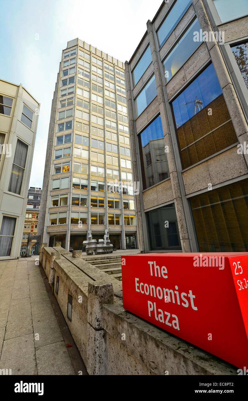 The Economist building, Economist Plaza, London. The magazine is situated in the building in the center of the picture. Stock Photo