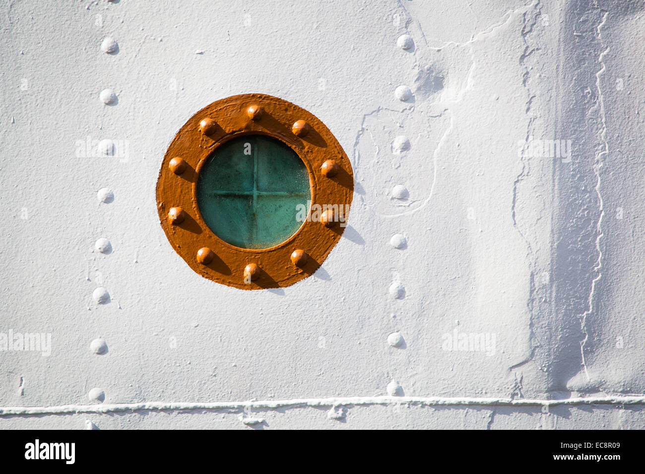 Porthole on the MV Balmoral an excursion ship operating from Bristol and the Bristol Channel Stock Photo
